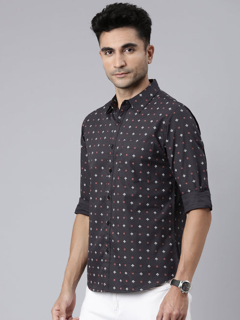 Grey Printed Full Sleeves Shirt